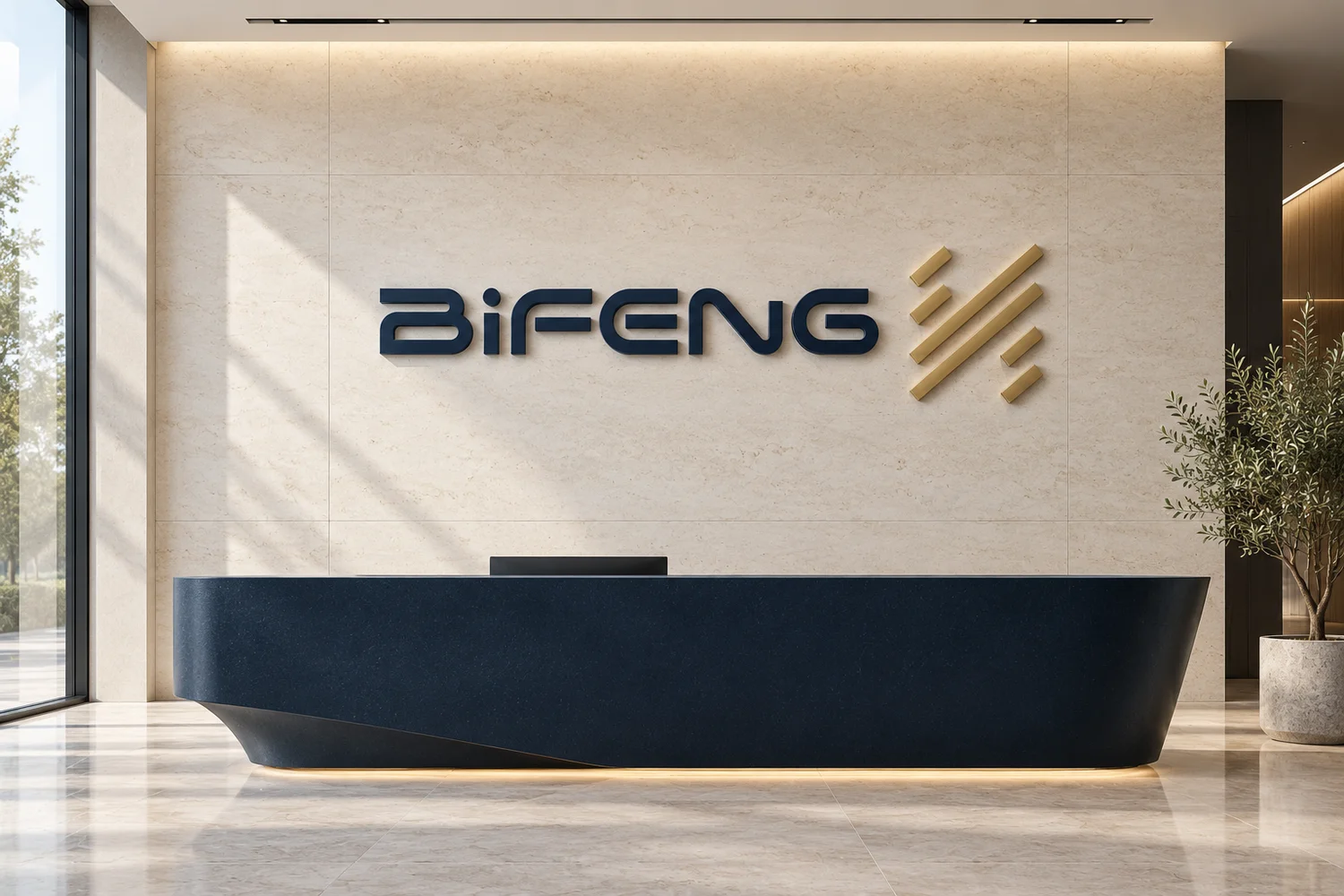 接待空间应用概念图，取自VIS手册配套素材；AI生成示意，安装效果以现场与打样为准。